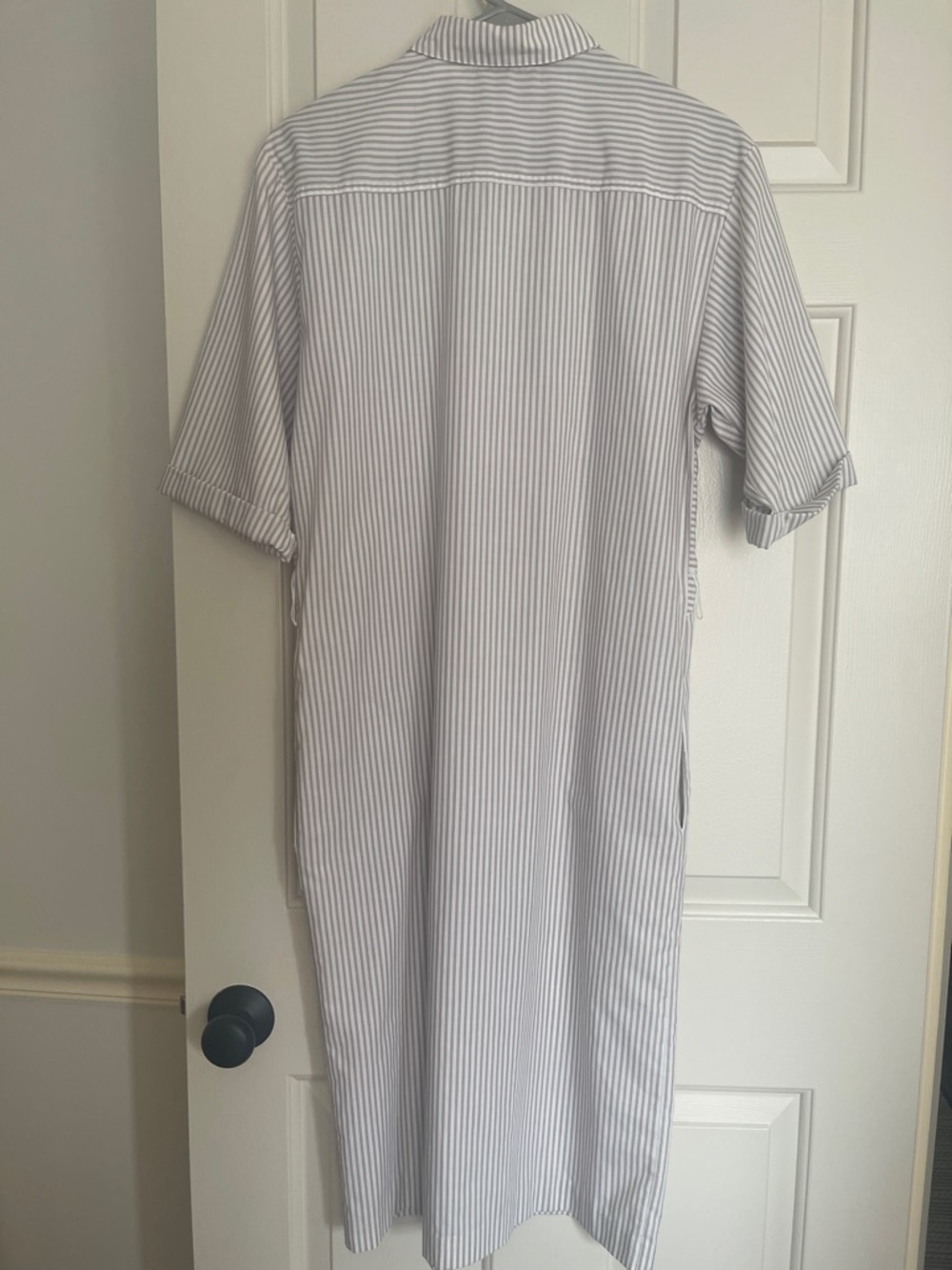John Henry Tan & Cream Striped Shirt Dress short cuffed sleeves Pockets Size10P - Picture 14 of 14